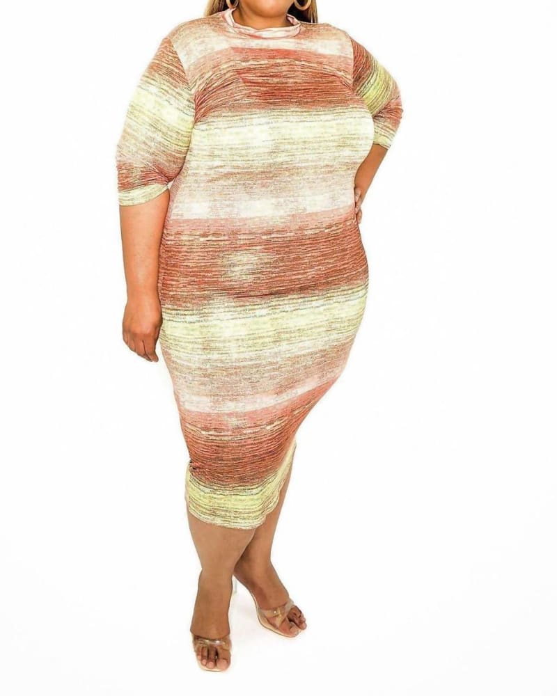 Front of a model wearing a size 3X Luminous Midi Dress In Multi in Multi by Good Time USA. | dia_product_style_image_id:346617
